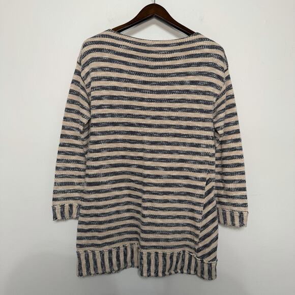 Soft Surroundings Med Tunic Top Cream Navy Pullover Coastal Nautical Fisherman - Picture 2 of 4